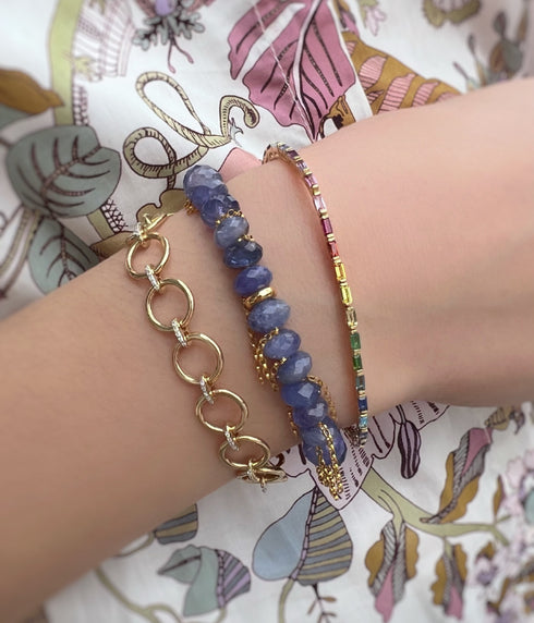 Rainbow Baguette Tennis Bracelet - Yellow Gold