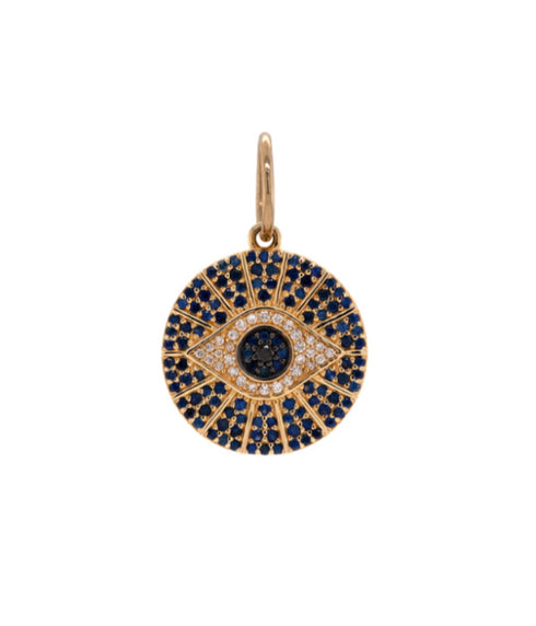 Blue Sapphire Evil Eye Pendant - 14K