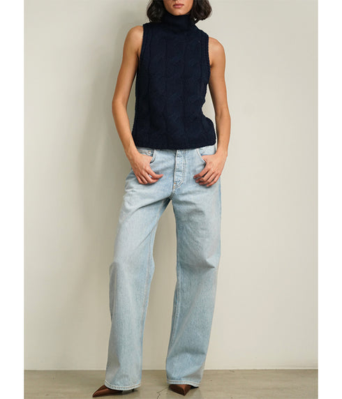 Salvia Sleeveless Cashmere Cableknit Turtleneck - Black