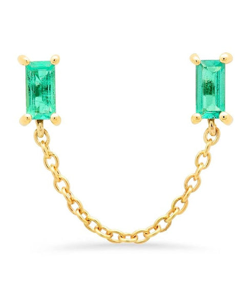 Emerald Baguette Chain Studs - 14K