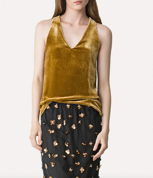 Velvet V-Neck Sleeveless Top - Antique Gold