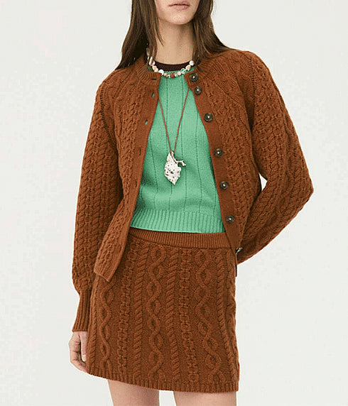 Cable Sculpted Cardigan - Burnt Siena