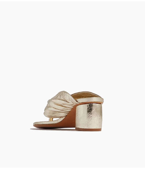 Heeled Laminated Leather Thong Sandals - Silver