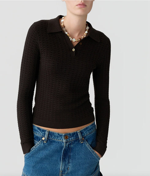 Shrunken Waffle Polo - Burnt Cocoa