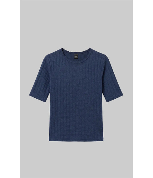 Pointelle Mid Sleeve Slim Fit Tee - Midnight Melange