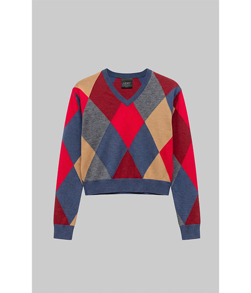 James Argyle Classic V Neck - Framboise Argyle