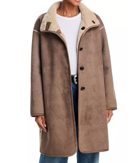 Yves Reversible Faux Sherling Coat - Faded Coco