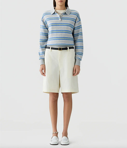 Collegiate Striped Polo - Stone Combo