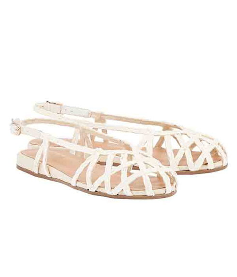 Kardia Leather Trimmed Raffia Sandals - Off White