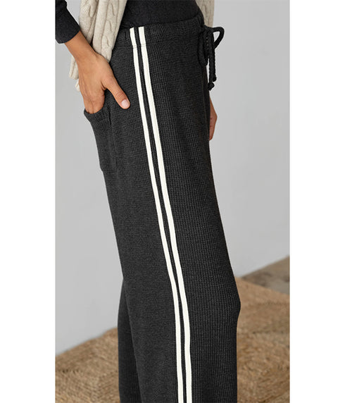 The Thermal Cropped Striped Pants - Charcoal