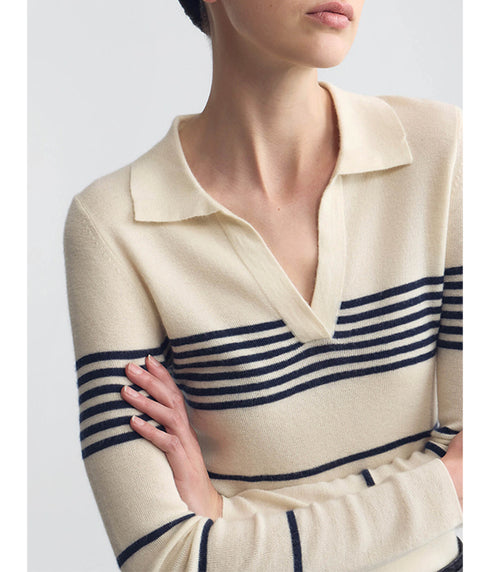 Lucille Multi Stripe Polo - Ivory/Navy Stripe
