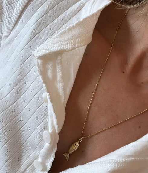 Gold Fish Ball Chain Necklace