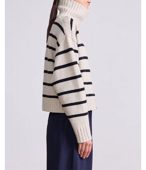 Ari Cropped Turtleneck - Black & White Stripe