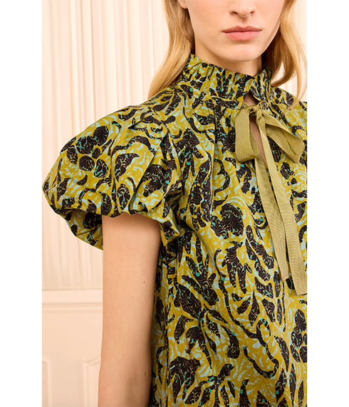 Estela Short Sleeve Cotton Top - Chartreuse