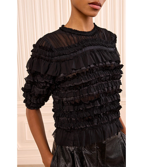 Mabel Short Sleeve Silk Top - Noir