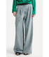 Denim Trousers with Darts and Satin Waist - Grey