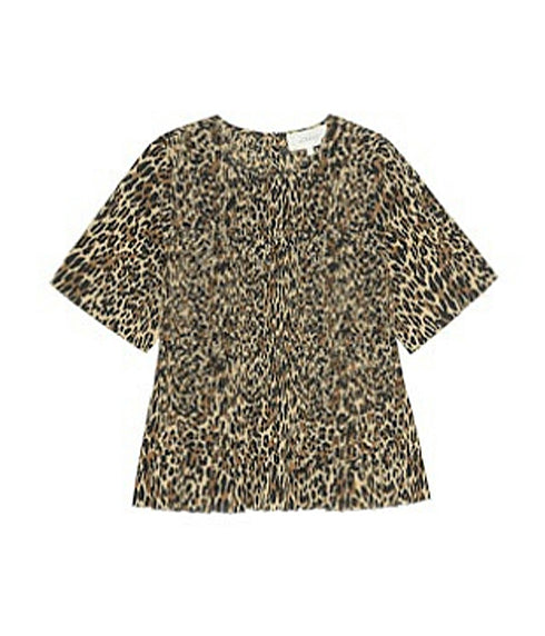 The Smocked Flounce Top - Tan Leopard