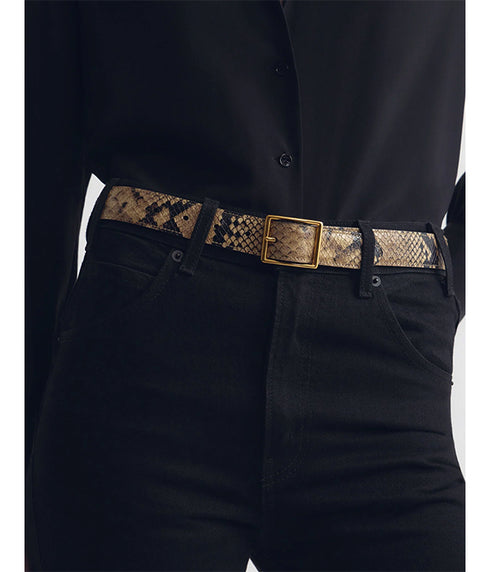Gabriele Leather Belt - Taupe Snakeskin w/ Brass Buckle