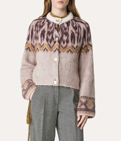 Jacquard Cardigan In Baby Alpaca Wool - Blush