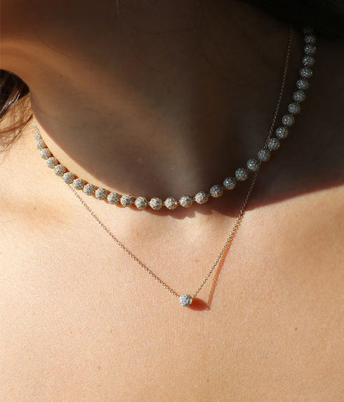 Diamond Single Orb Necklace - Yellow Gold