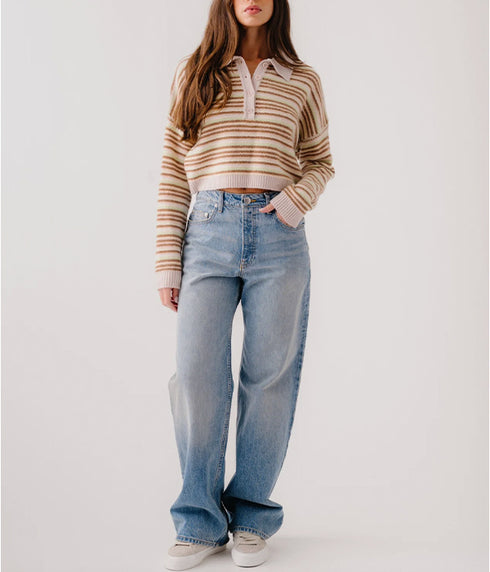 Maddie Cropped Striped Polo - Buttercup