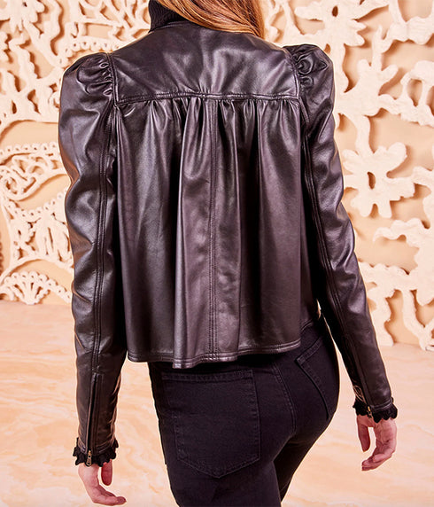 Anouk Zip Up Leather Jacket - Mahogany