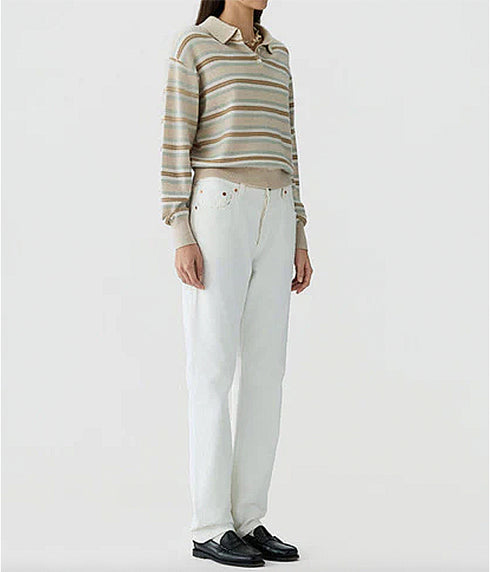 Collegiate Striped Polo - Sandstone Combo