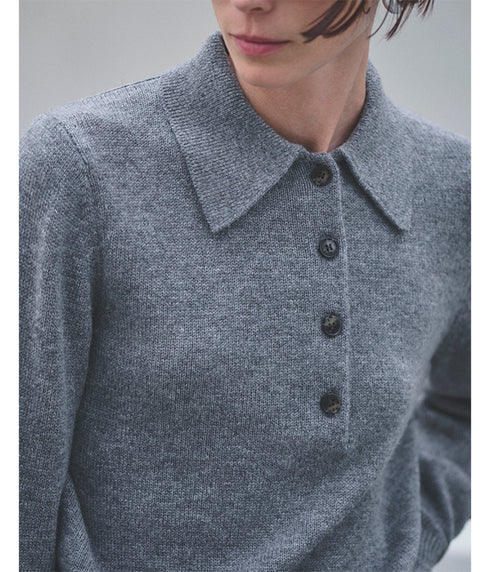 The Cashmere Polo - Heather Smoke