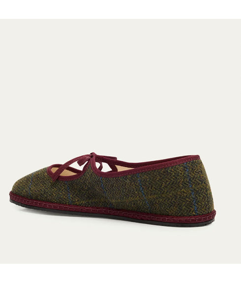 Wool-Blend Tweed Brigette Flats - Green / Bordeaux