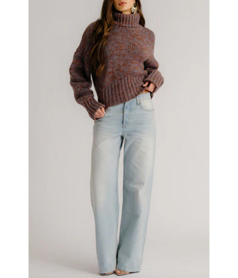Darcey Cropped Slouchy Cashmere Turtleneck - Mahogany