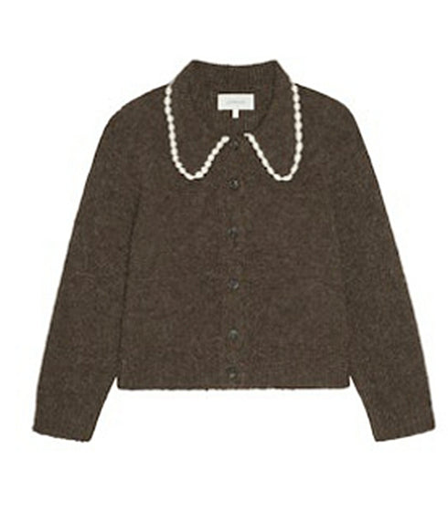 The Crochet Collar Cardigan - Chocolate Brown