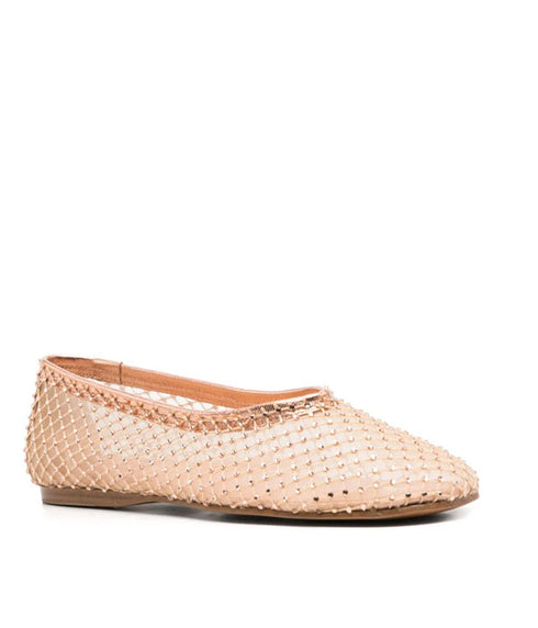 Mesh Ballet Flat with Diamante Details - Cipria
