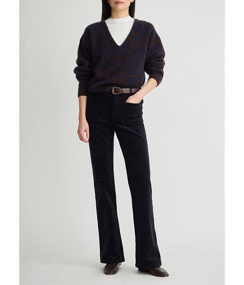 Softest Silk Cashmere V-Neck Sweater - Leo Floral Midnight