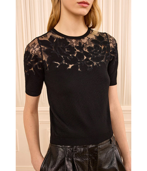 Ella Short Sleeve Lace Top - Noir