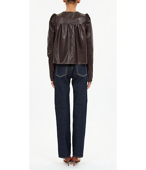 Anouk Zip Up Leather Jacket - Mahogany