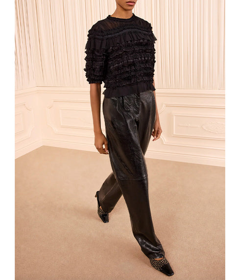 Mabel Short Sleeve Silk Top - Noir