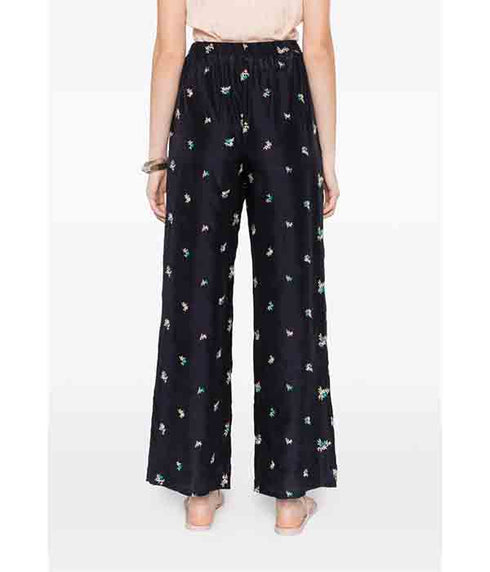 “Petites Fleurs” Embroidered Silk Pants - Midnight