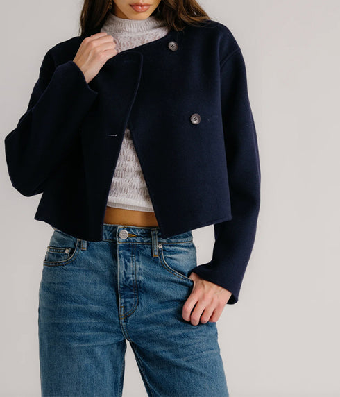 Floren Cropped Double Breasted Jacket - Midnight