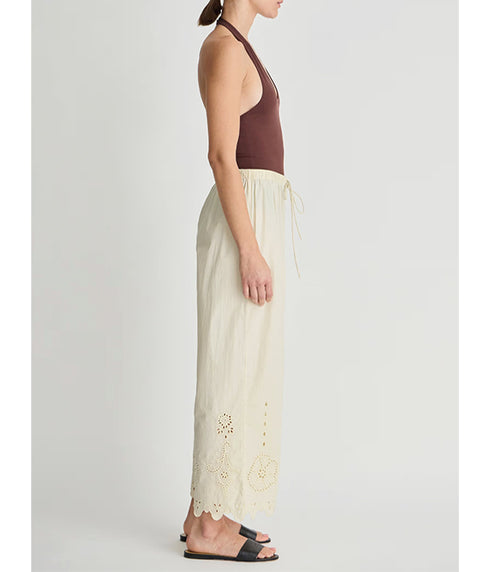 Embroidered Kari Pull On Pants - Ecru