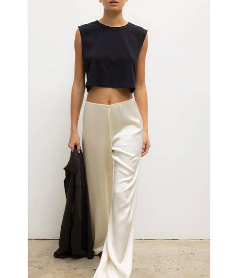 Barb Wide Leg Satin Pants - Creme