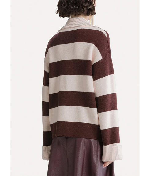 Striped Cashmere and Wool Collared Jumper - Fondant