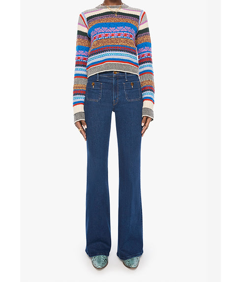 The Extra Crop Jumper - Red Ivory Blue Multi Stripe