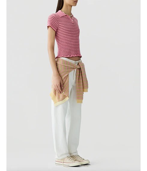 Smocked Shrunken Polo - Sprinkle/Burnt Sienna