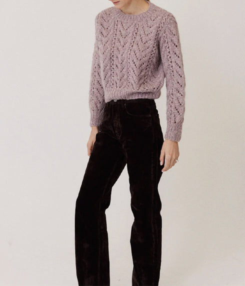 Chunky Alpaca Lace Short Pullover - Grey Rose