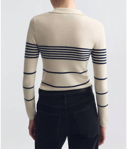 Lucille Multi Stripe Polo - Ivory/Navy Stripe