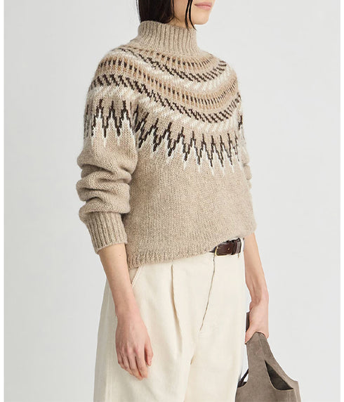 Fairisle Mock Neck Sweater - Oatmeal