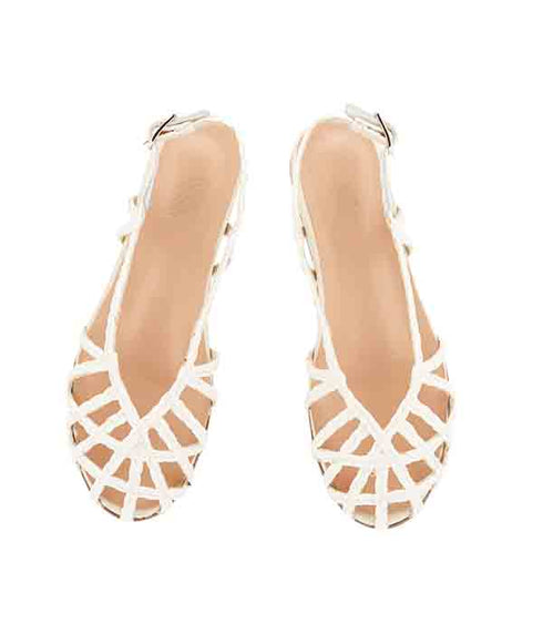 Kardia Leather Trimmed Raffia Sandals - Off White