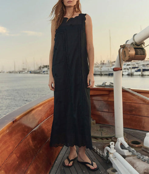 The Scalloped Eyelet Shift Dress - Black