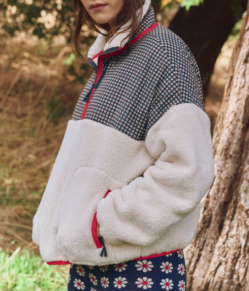 The Print-Mix Plush Terrain Half Zip - Mini Frosted Daisy and Cream