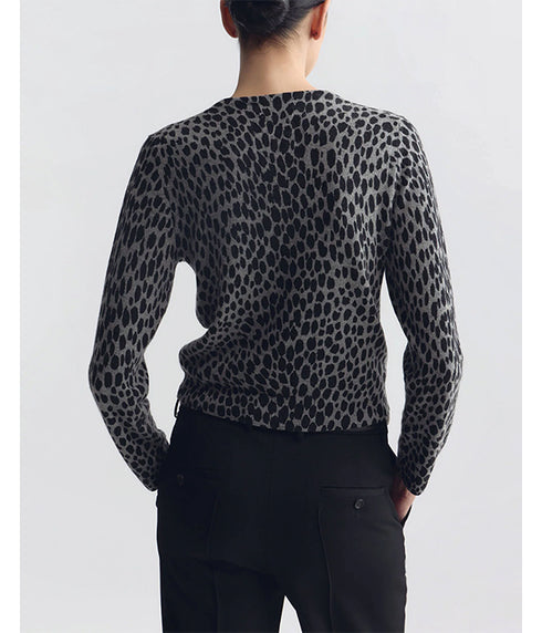 Keelah Cardigan - Pebble Grey Heather/Black Cheetah